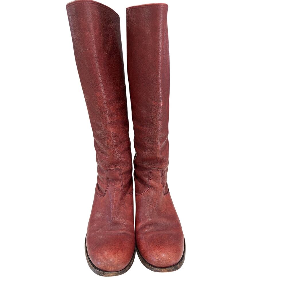 Frye Women's Melissa Sz 6.5 Button Back-Zip Leather Boots in Burgundy riding